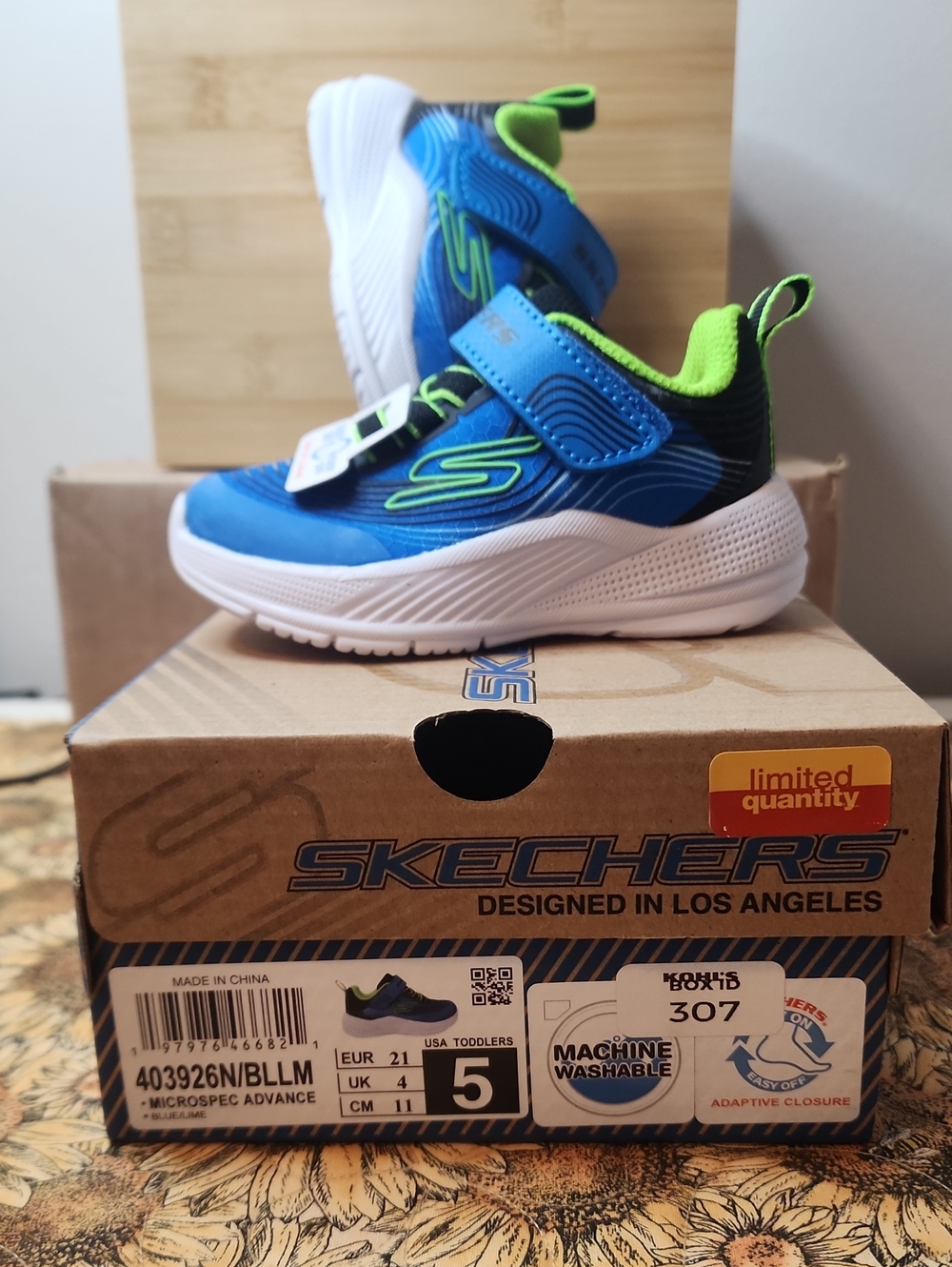 Skechers Kids Blue & Neon Green Velcro Athletic Sneakers